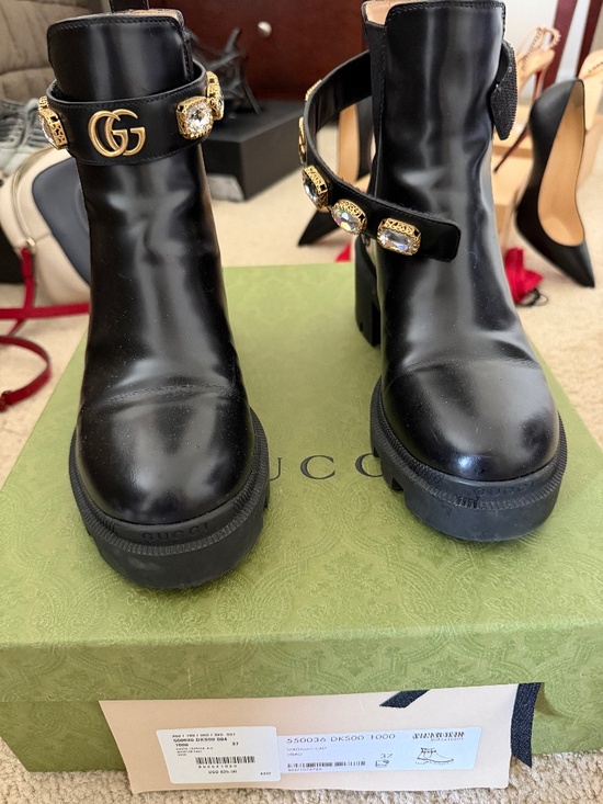 Gucci Shoes - Gucci Black Leather Ankle Boots with Crystals